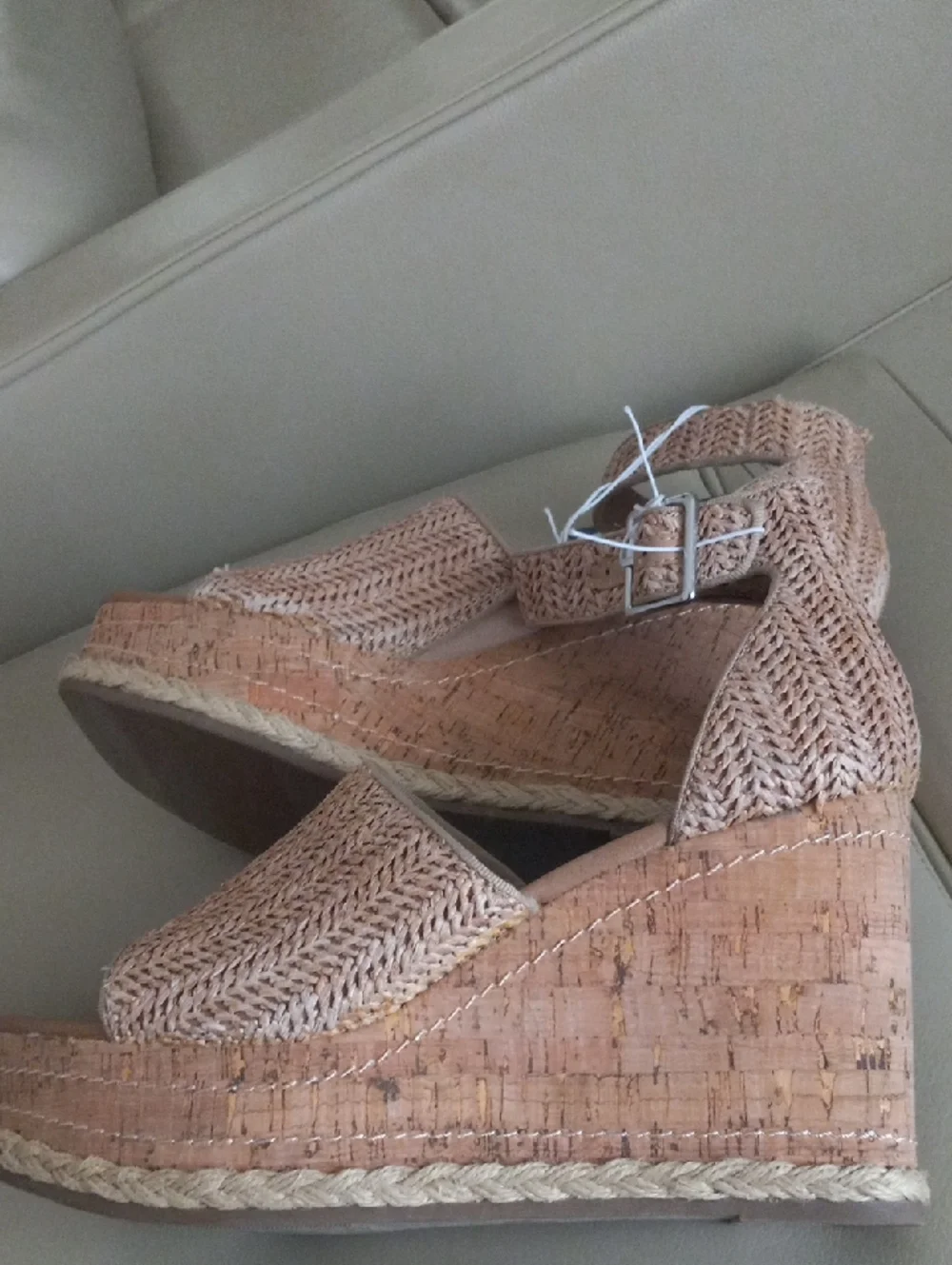 Universal Thread Tan Braided Espadrille Wedge Sandals with Ankle Buckle Size 11